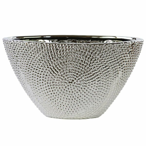 Urban Trends Collection Stoneware Elliptical Tapered Vase Beaded Chrome - Silver 24459